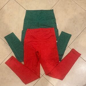 BUNDLE Offline by Aerie Red and Green Cropped Leggings Set size M
